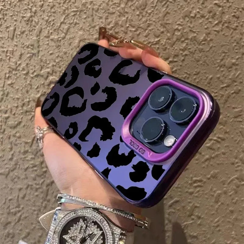 Luxe Leopard Aesthetic Case: Matte Shockproof Cover for iPhone