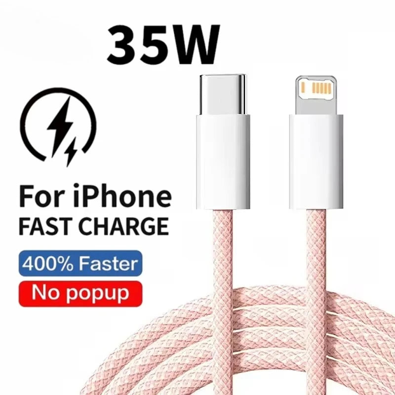 35W Fast Charge Braided USB-C to Lightning Cable - Durable & High-Speed