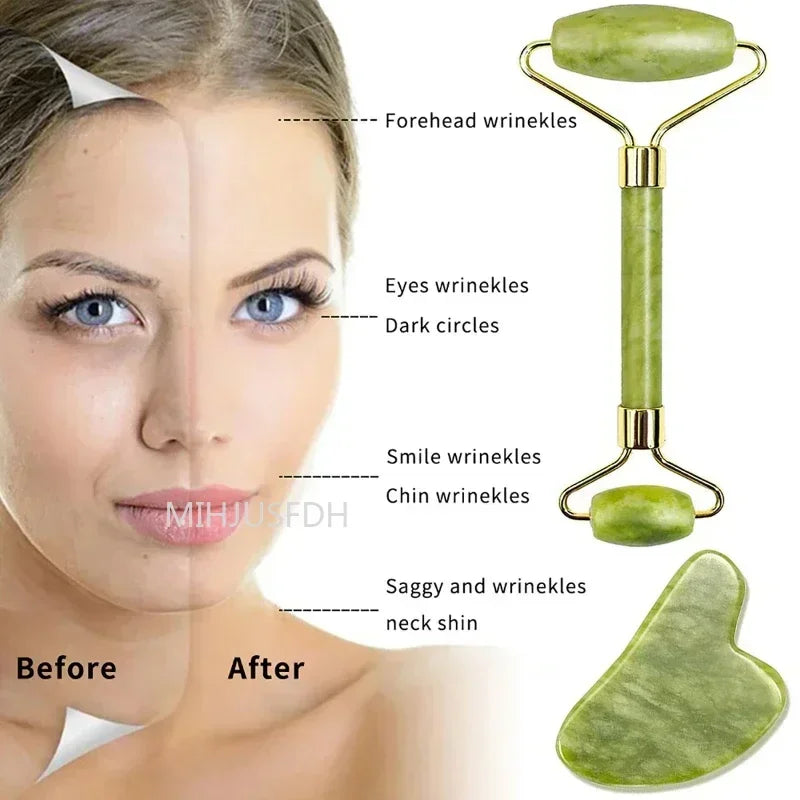 Rejuvenating Jade Facial Roller Set: Anti-Aging Skincare & Self-Care Tool