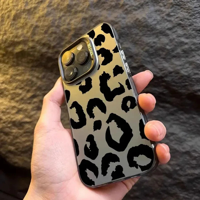 Luxe Leopard Aesthetic Case: Matte Shockproof Cover for iPhone