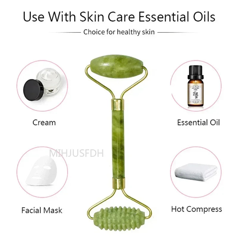 Rejuvenating Jade Facial Roller Set: Anti-Aging Skincare & Self-Care Tool