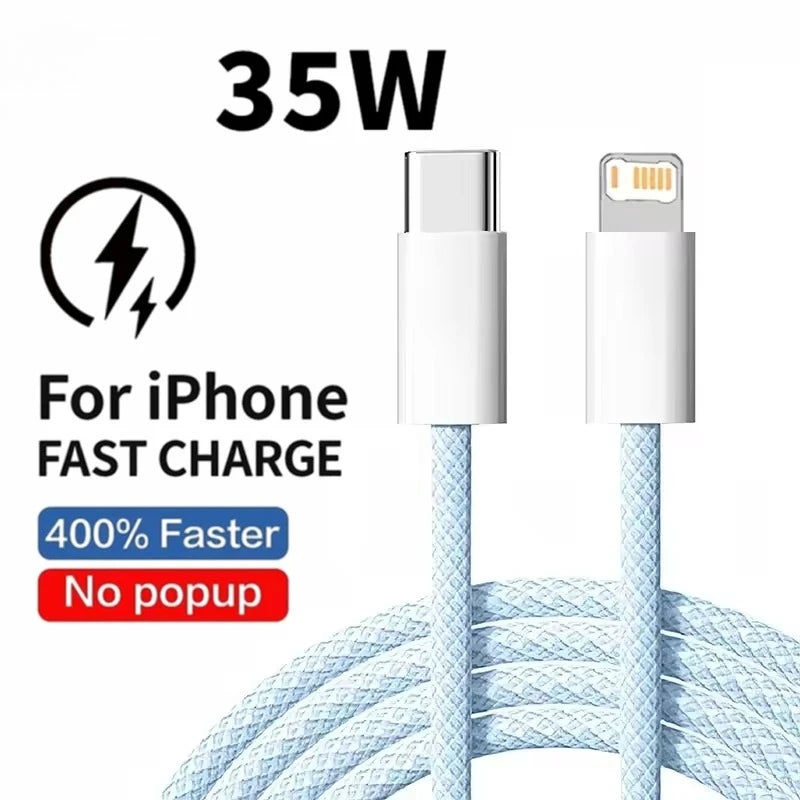 35W Fast Charge Braided USB-C to Lightning Cable - Durable & High-Speed