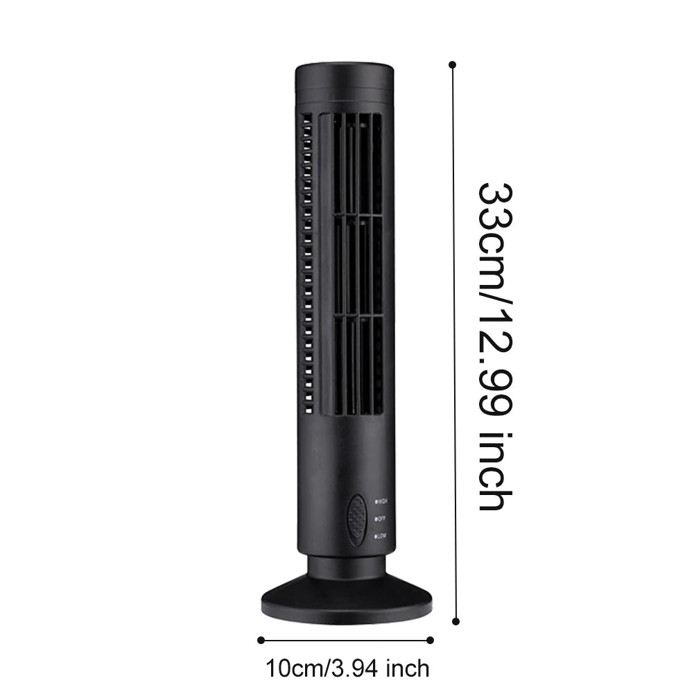 Slim Bladeless LED Tower Fan for Bedroom, Office & Home - Mini Vertical Desktop Tower Fan – USB Powered, 2-Speed Air Conditioner