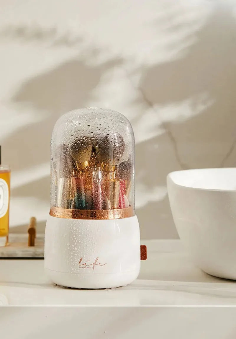 360° Rotating Beauty Organizer – Dustproof Cosmetic & Brush Holder