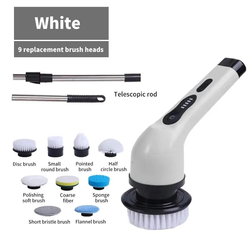 Cordless Electric Spin Scrubber – 9-in-1 Power Cleaning Tool with Telescopic Rod