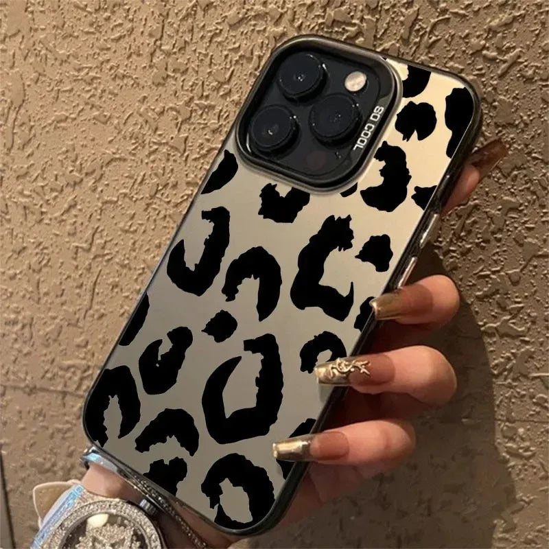 Luxe Leopard Aesthetic Case: Matte Shockproof Cover for iPhone