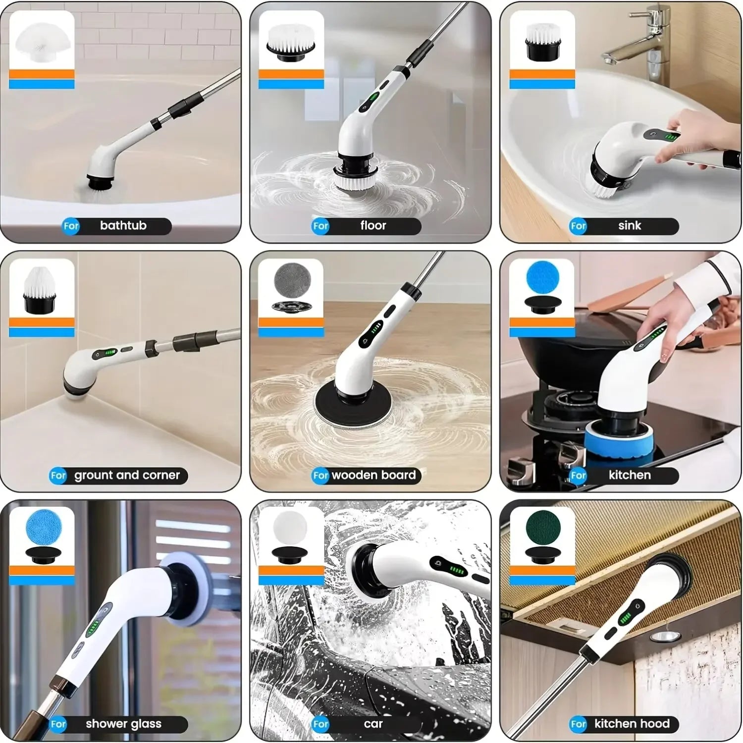 Cordless Electric Spin Scrubber – 9-in-1 Power Cleaning Tool with Telescopic Rod