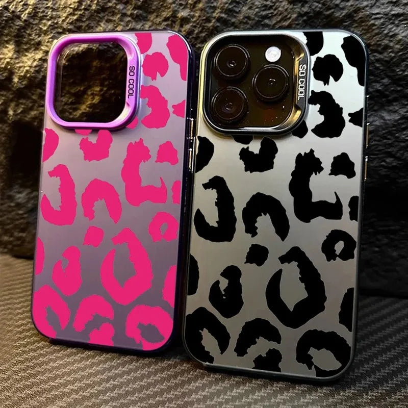 Luxe Leopard Aesthetic Case: Matte Shockproof Cover for iPhone