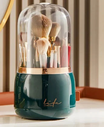 360° Rotating Beauty Organizer – Dustproof Cosmetic & Brush Holder