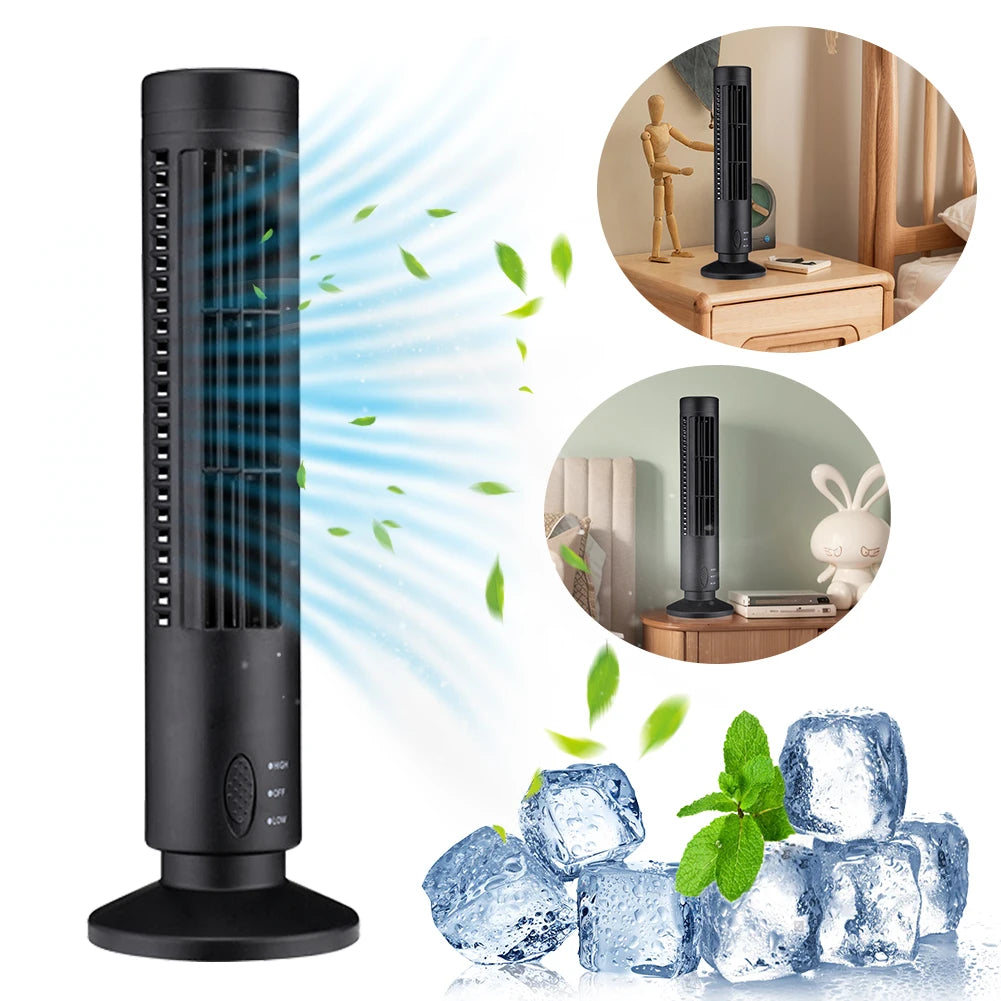 Slim Bladeless LED Tower Fan for Bedroom, Office & Home - Mini Vertical Desktop Tower Fan – USB Powered, 2-Speed Air Conditioner