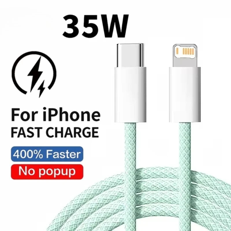 35W Fast Charge Braided USB-C to Lightning Cable - Durable & High-Speed