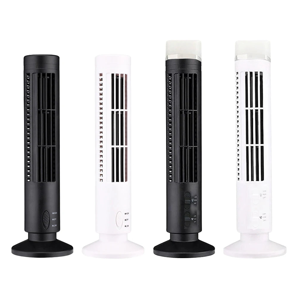 Slim Bladeless LED Tower Fan for Bedroom, Office & Home - Mini Vertical Desktop Tower Fan – USB Powered, 2-Speed Air Conditioner
