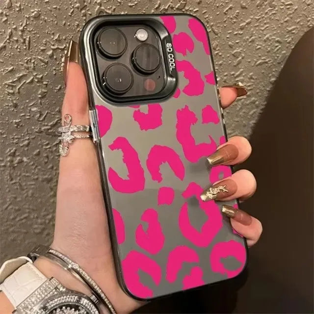 Luxe Leopard Aesthetic Case: Matte Shockproof Cover for iPhone