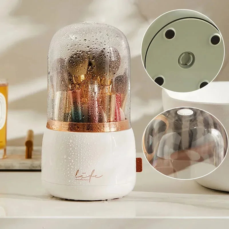 360° Rotating Beauty Organizer – Dustproof Cosmetic & Brush Holder